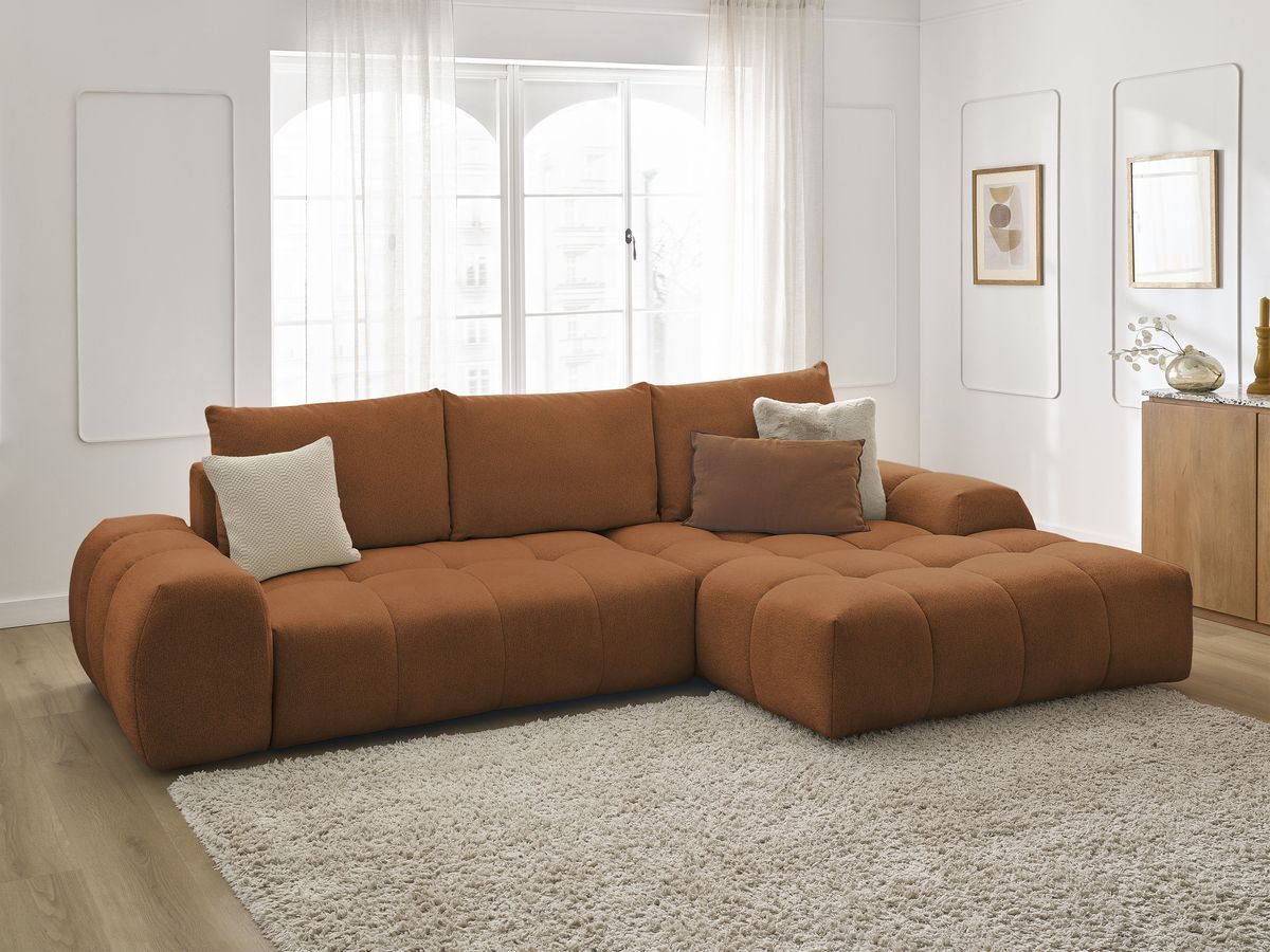 Canapé d'angle convertible coffre EVEREST tissu chiné