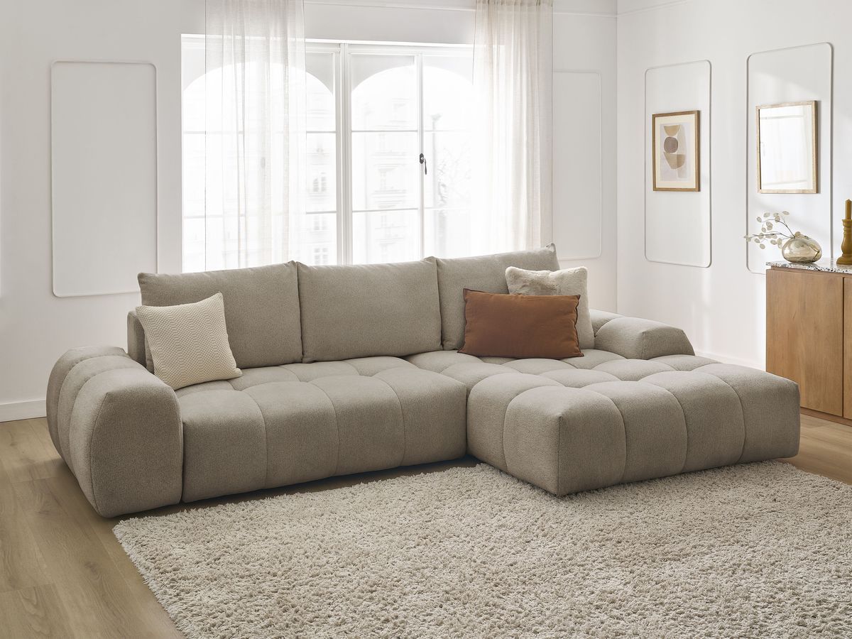Canapé d'angle convertible coffre EVEREST tissu chiné