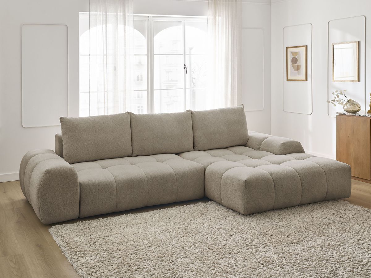 Canapé d'angle convertible coffre EVEREST tissu chiné