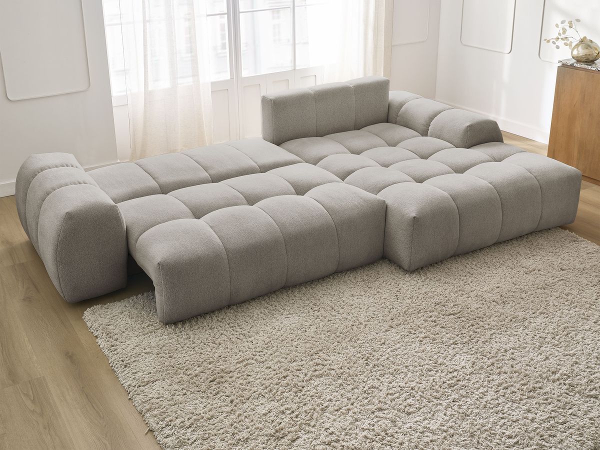 Canapé d'angle convertible coffre EVEREST tissu chiné