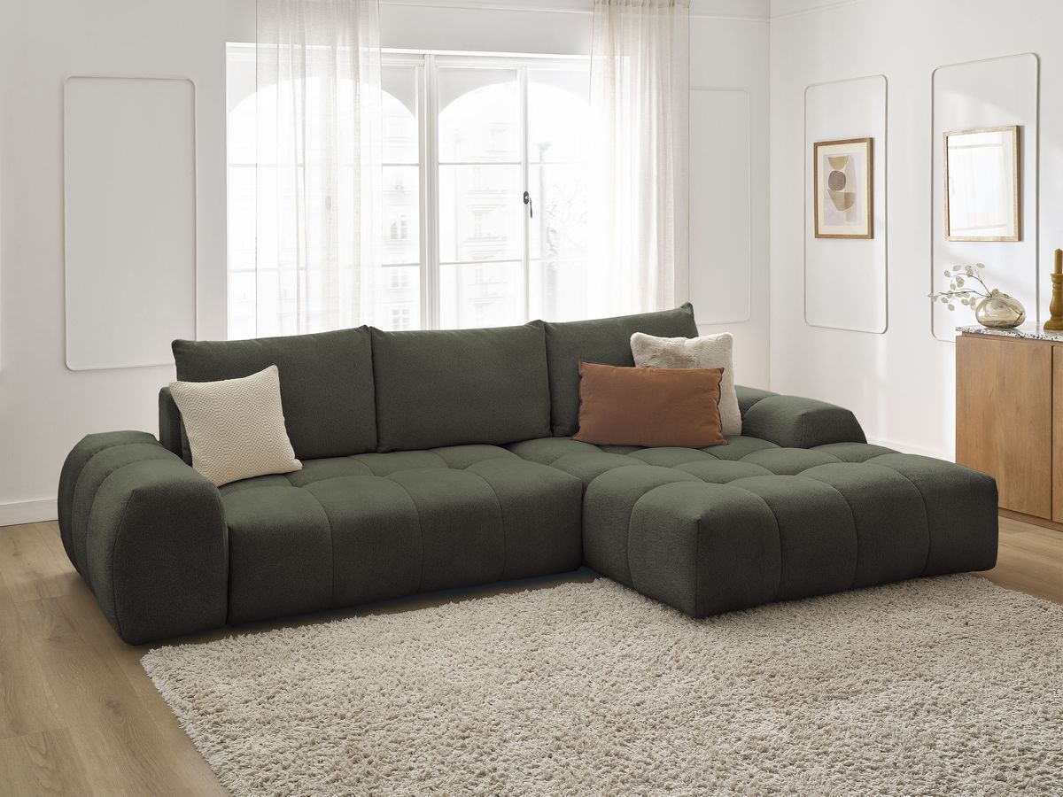 Canapé d'angle convertible coffre EVEREST tissu chiné