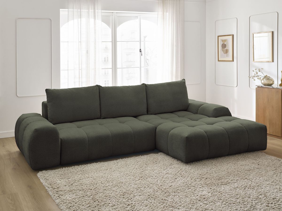 Canapé d'angle convertible coffre EVEREST tissu chiné