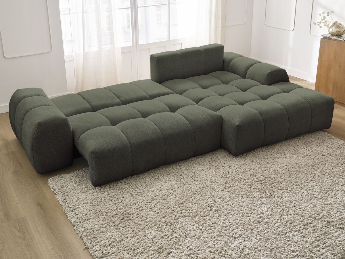 Canapé d'angle convertible coffre EVEREST tissu chiné