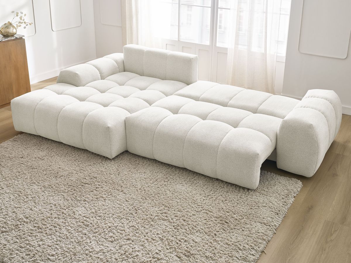 Canapé d'angle convertible coffre EVEREST tissu chiné