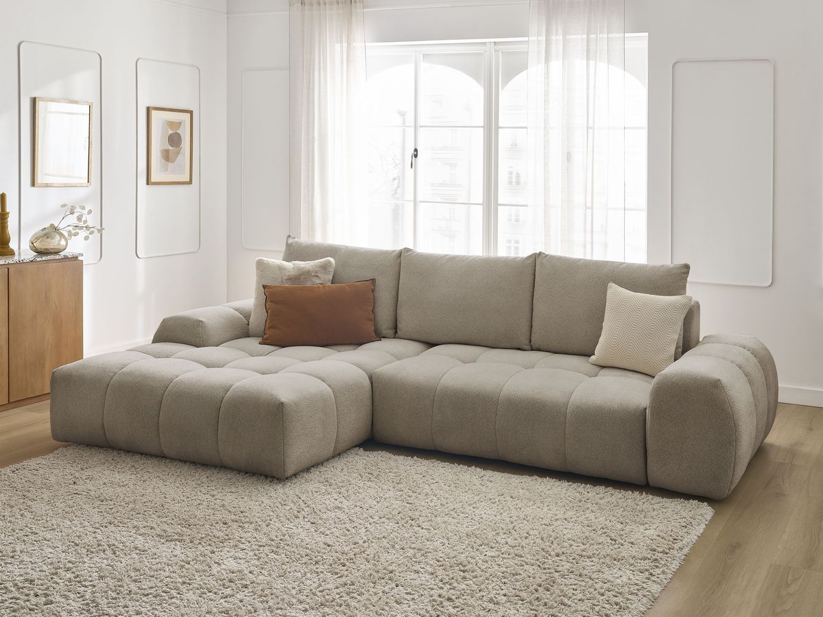 Canapé d'angle convertible coffre EVEREST tissu chiné