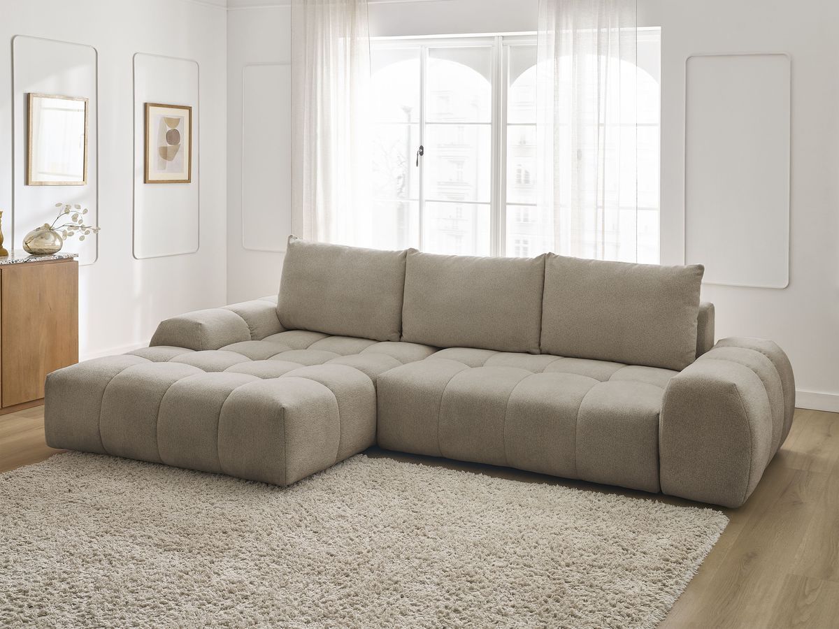 Canapé d'angle convertible coffre EVEREST tissu chiné