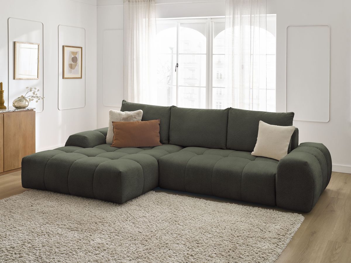 Canapé d'angle convertible coffre EVEREST tissu chiné