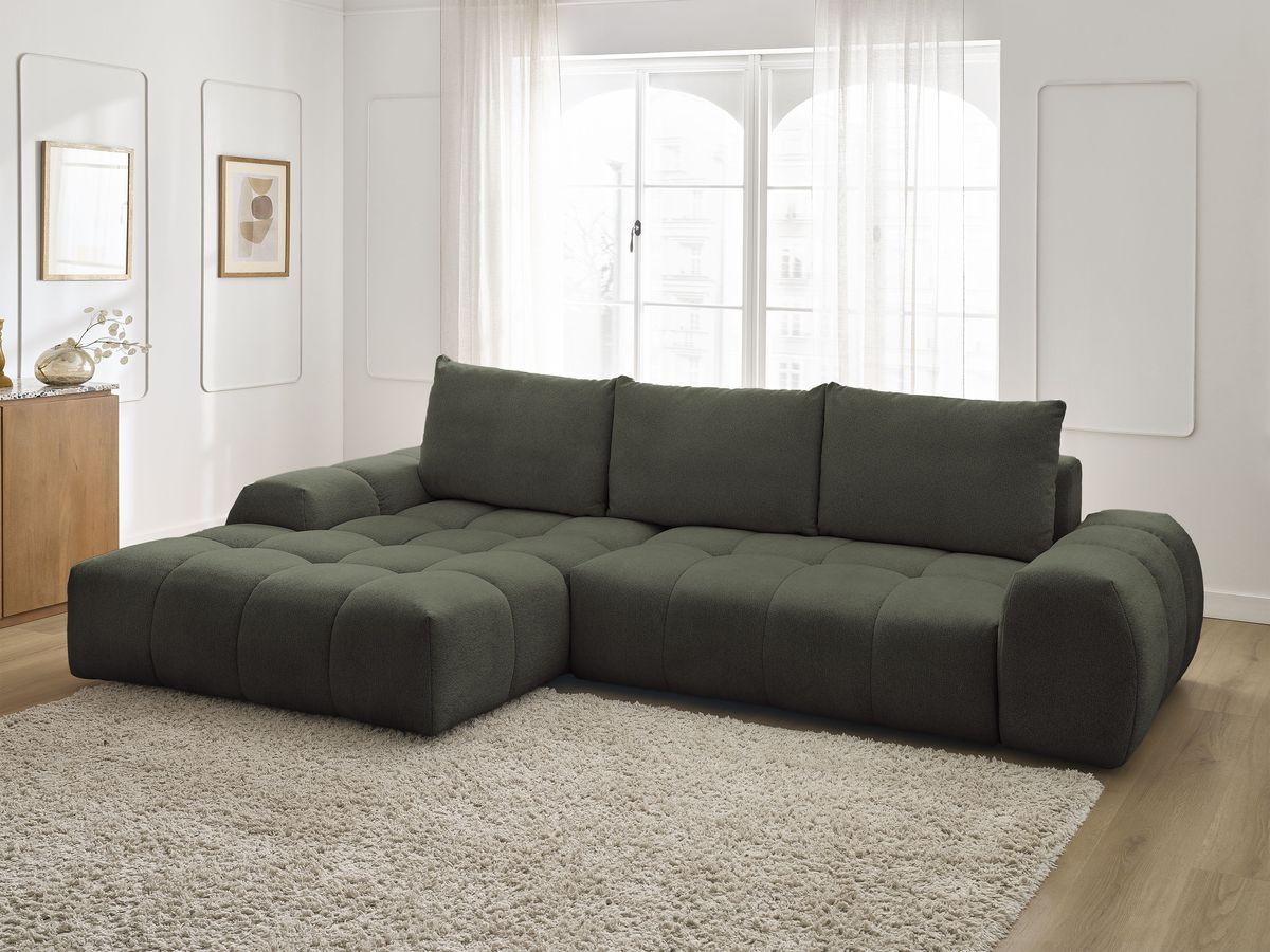 Canapé d'angle convertible coffre EVEREST tissu chiné