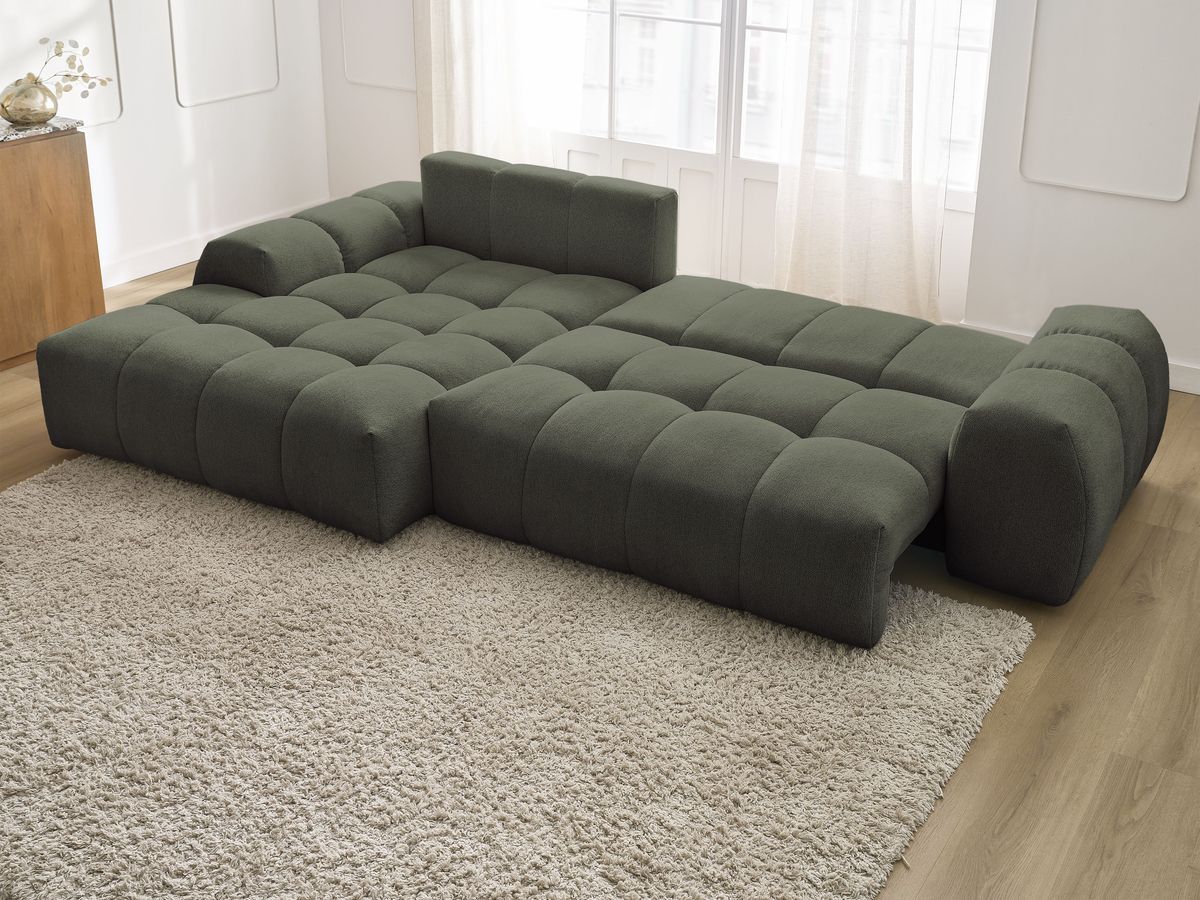 Canapé d'angle convertible coffre EVEREST tissu chiné