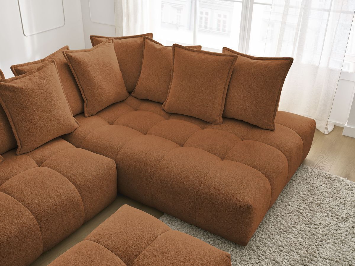 Canapé d'angle fixe EVEREST tissu chiné - Orange - Angle droit - 10 coussins