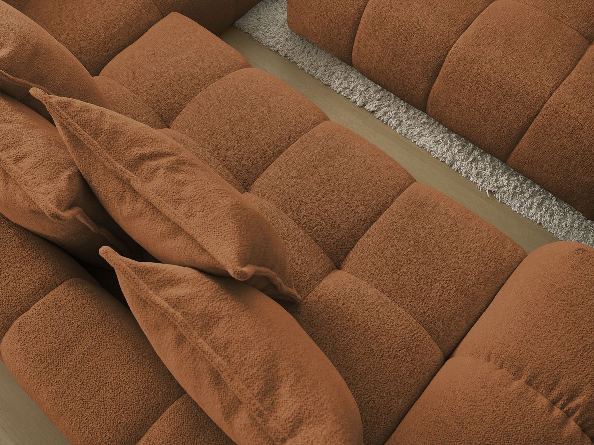 Canapé d'angle fixe EVEREST tissu chiné - Orange - Angle droit - 10 coussins