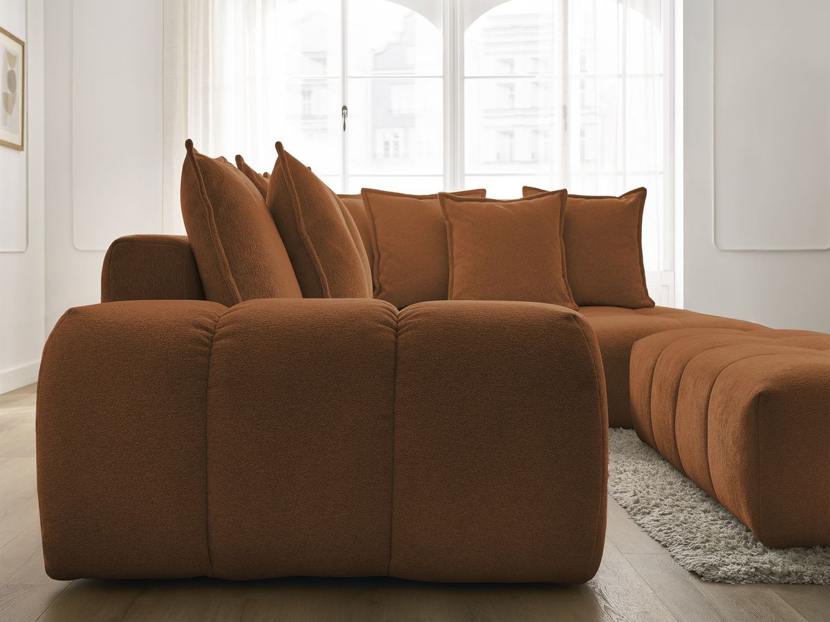 Canapé d'angle fixe EVEREST tissu chiné - Orange - Angle droit - 10 coussins