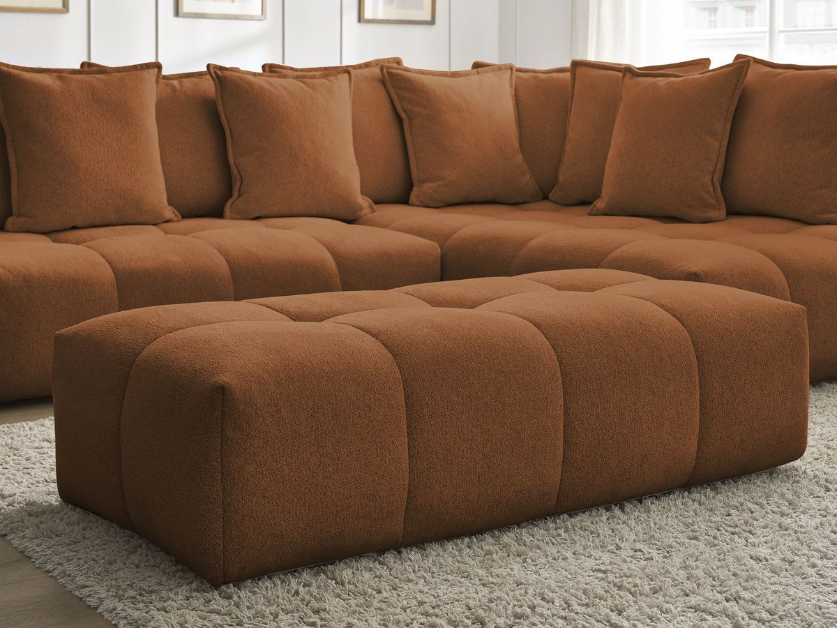 Canapé d'angle fixe EVEREST tissu chiné - Orange - Angle droit - 10 coussins