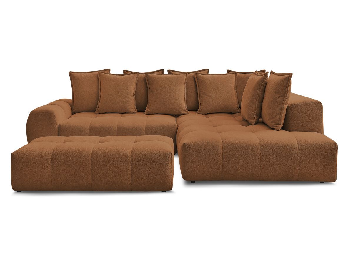 Canapé d'angle fixe EVEREST tissu chiné - Orange - Angle droit - 10 coussins