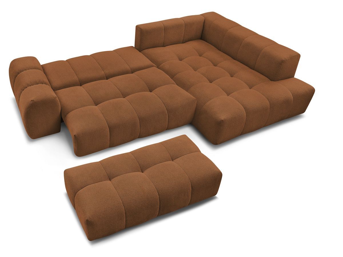 Canapé d'angle fixe EVEREST tissu chiné - Orange - Angle droit - 10 coussins