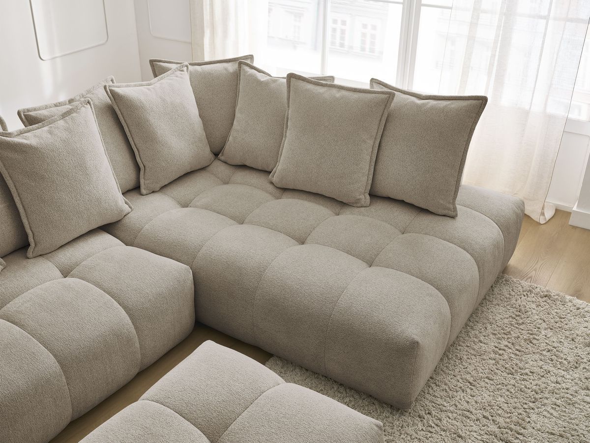 Canapé d'angle L convertible coffre EVEREST tissu chiné avec pouf