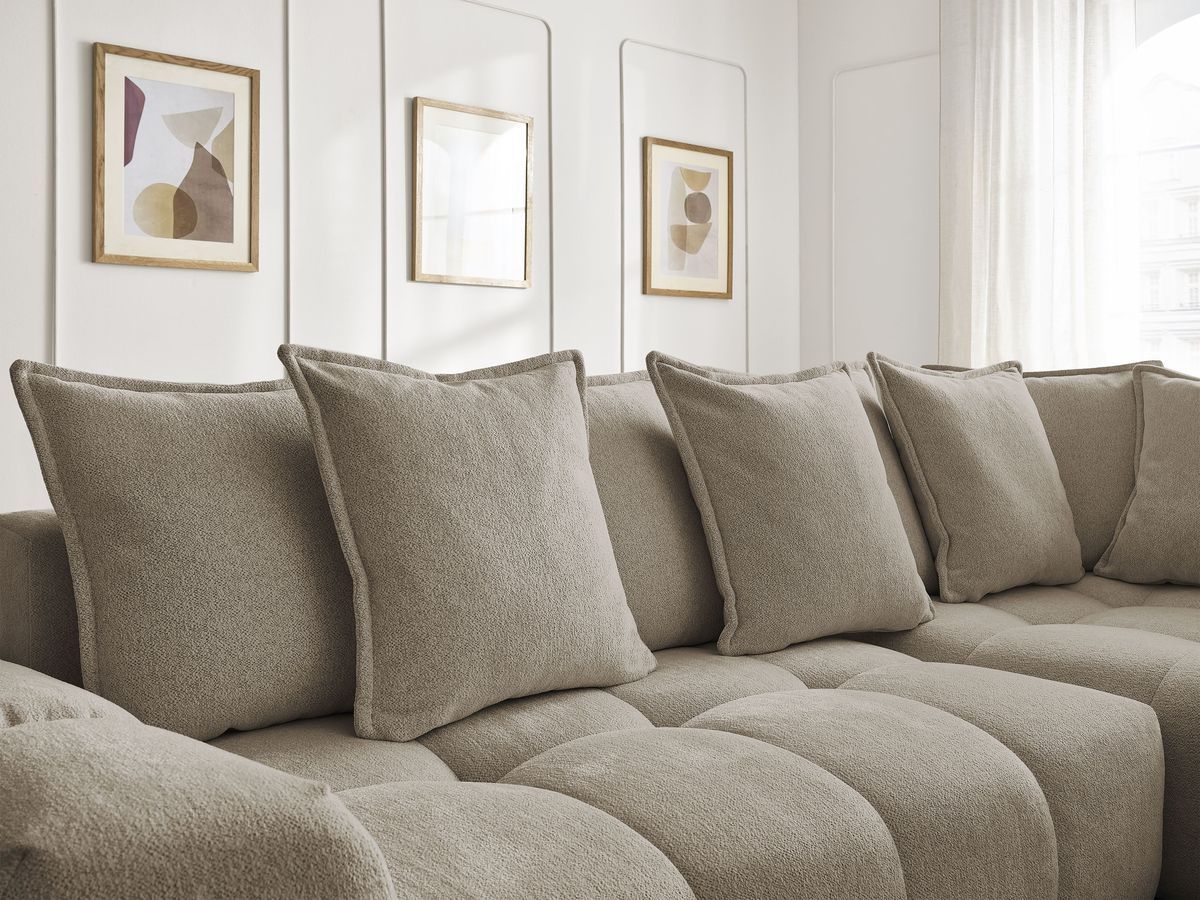 Canapé d'angle L convertible coffre EVEREST tissu chiné avec pouf