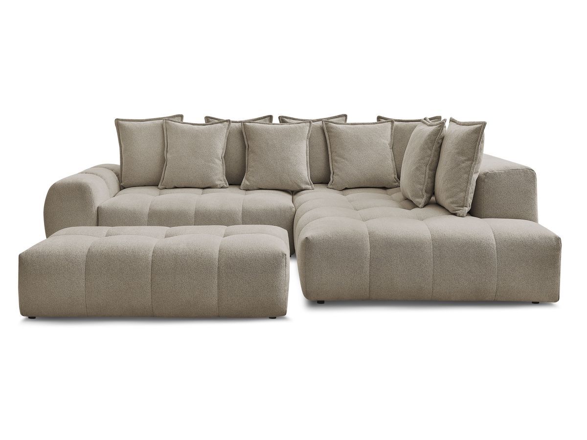 Canapé d'angle L convertible coffre EVEREST tissu chiné avec pouf