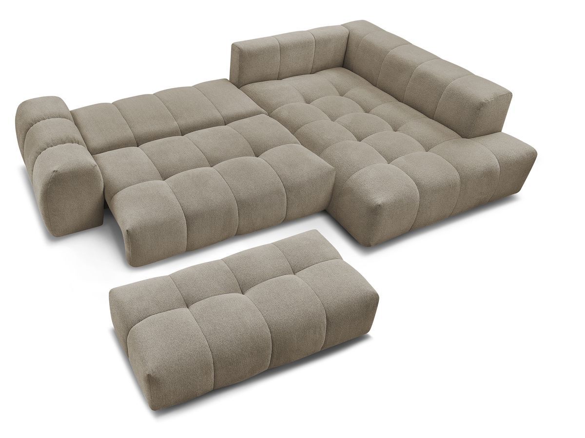 Canapé d'angle L convertible coffre EVEREST tissu chiné avec pouf