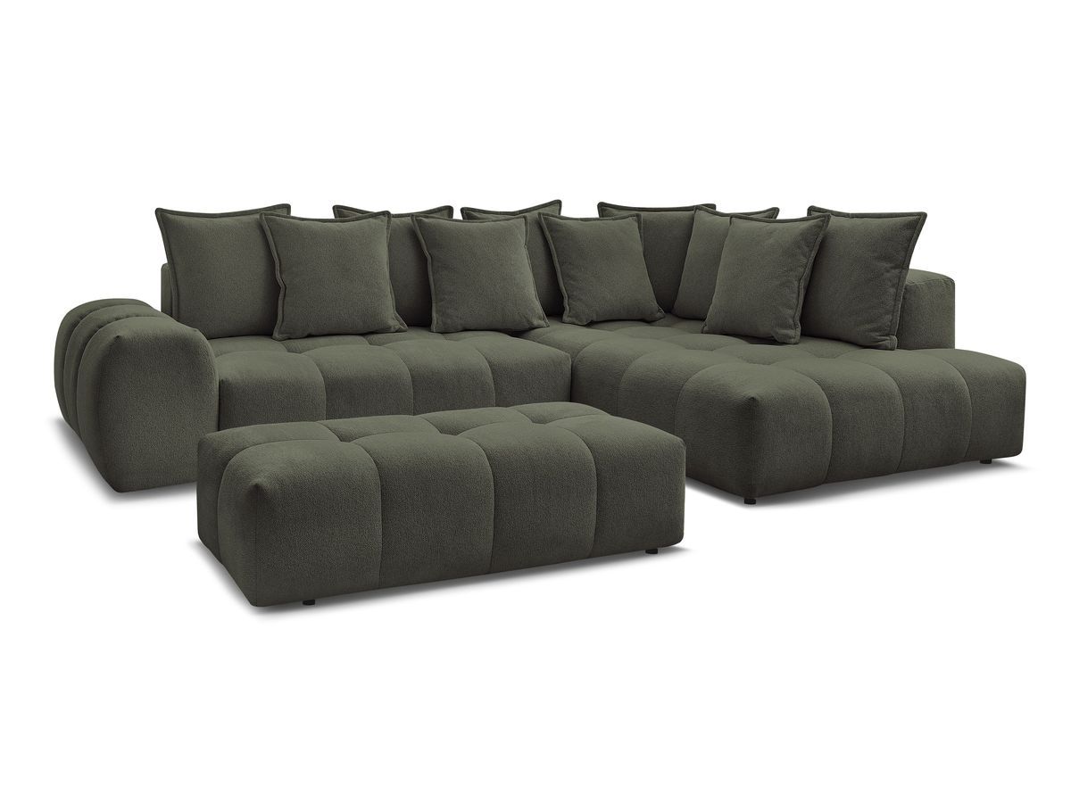 Canapé d'angle L convertible coffre EVEREST tissu chiné avec pouf