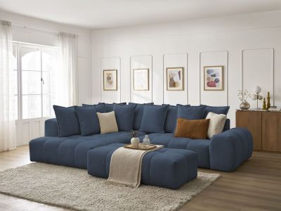 Canapé d'angle L convertible coffre EVEREST tissu chiné avec pouf