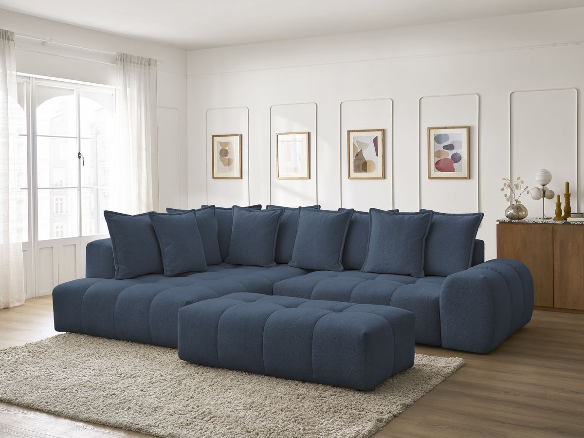 Canapé d'angle fixe EVEREST tissu chiné - Orange - Angle droit - 10 coussins