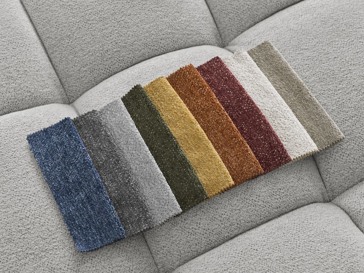 Canapé d'angle fixe EVEREST tissu chiné - Orange - Angle droit - 10 coussins