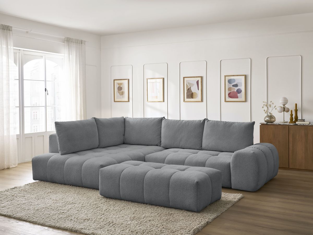 Canapé d'angle L convertible coffre EVEREST tissu chiné avec pouf gris foncé angle gauche BOBOCHIC 4 places - Vue supplémentaire 3
