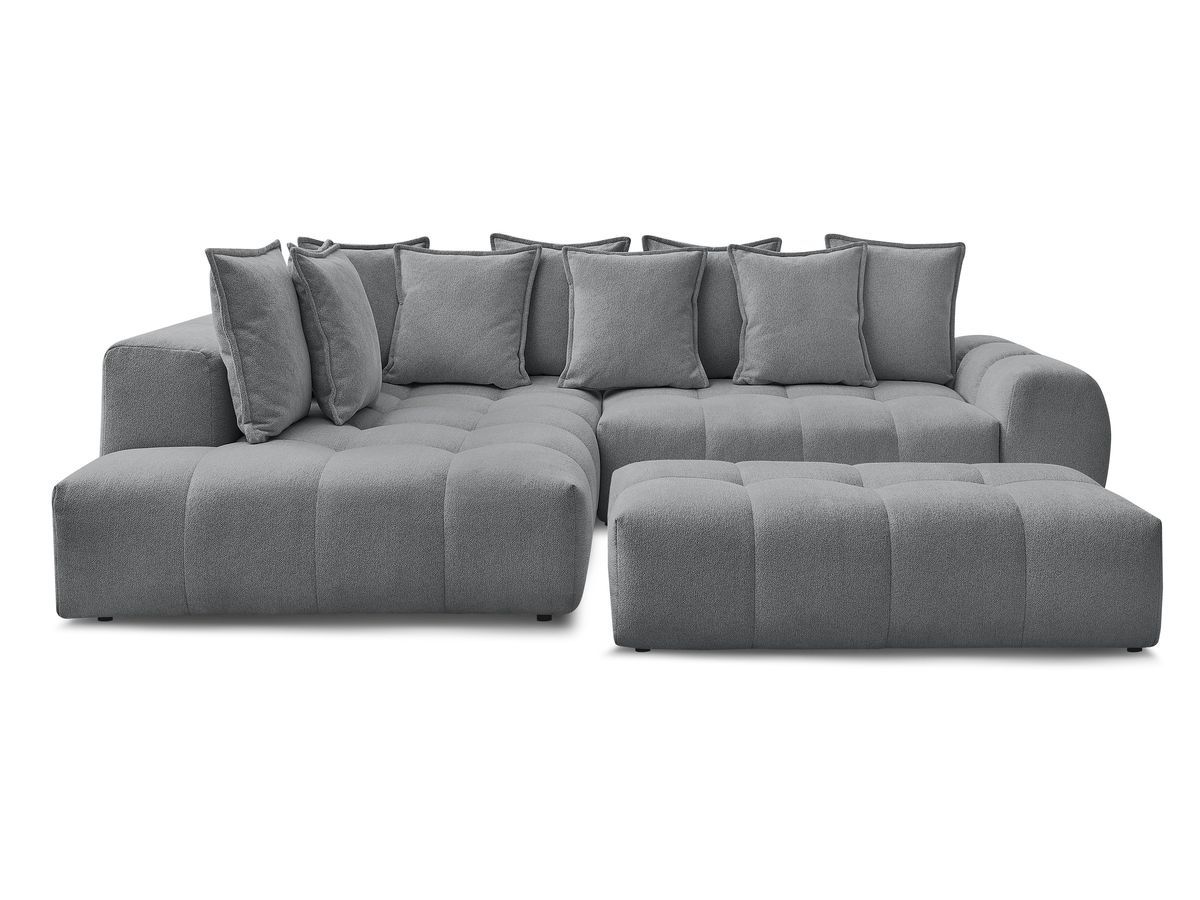 Canapé d'angle fixe EVEREST tissu chiné - Orange - Angle droit - 10 coussins