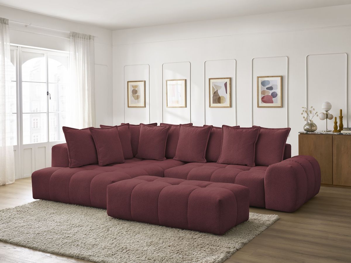 Canapé d'angle fixe EVEREST tissu chiné - Orange - Angle droit - 10 coussins