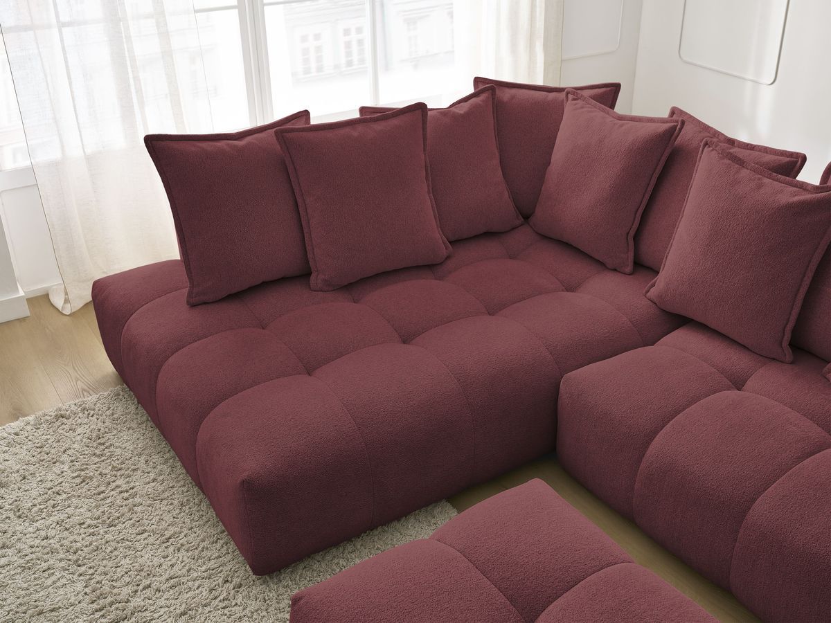 Canapé d'angle fixe EVEREST tissu chiné - Orange - Angle droit - 10 coussins