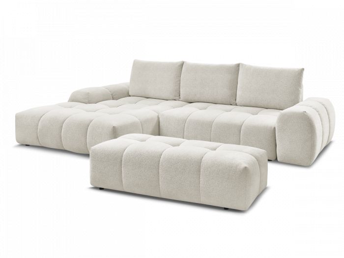 Canapé d'angle convertible coffre EVEREST tissu chiné avec pouf