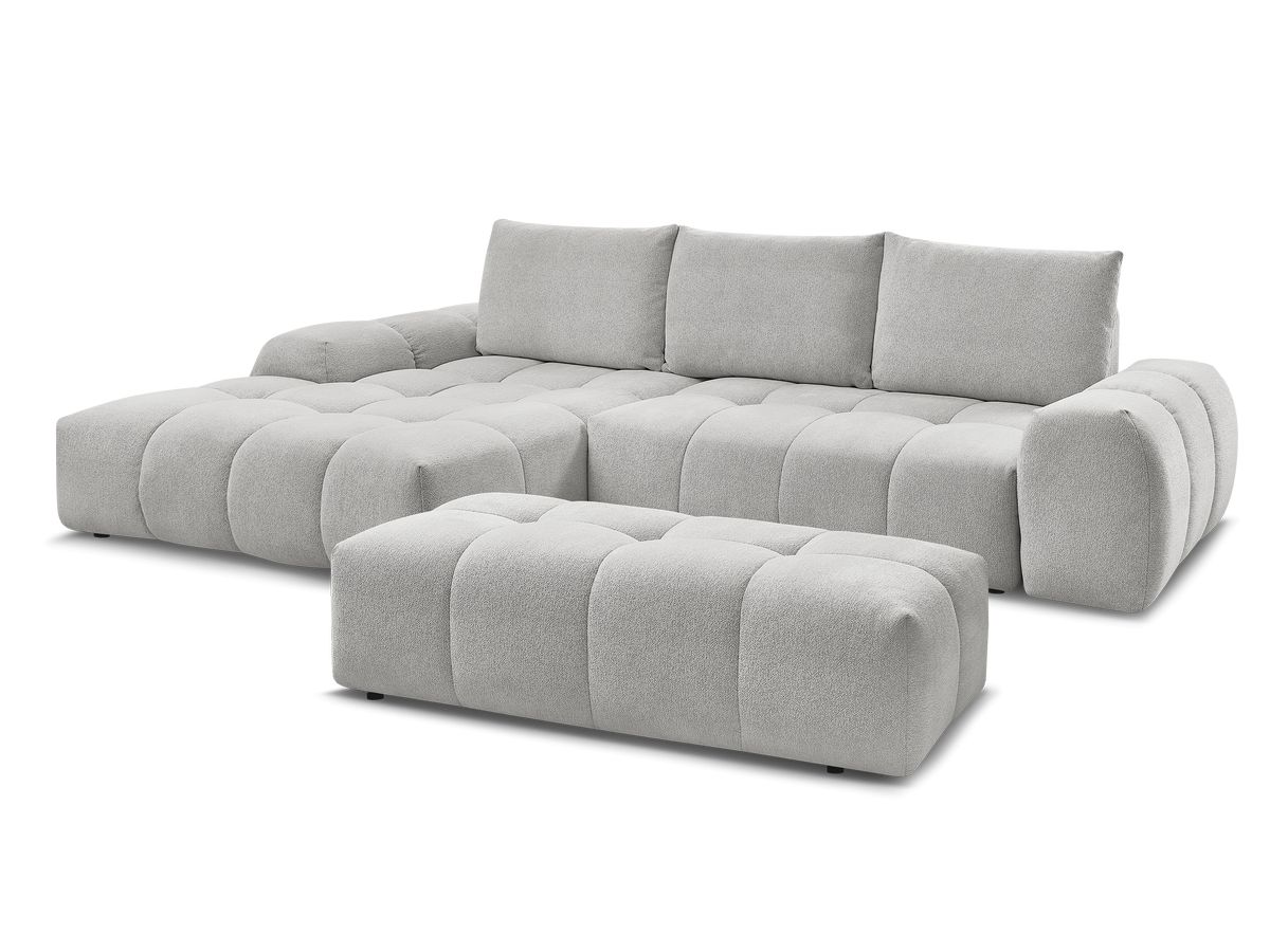 Canapé d'angle convertible coffre EVEREST tissu chiné avec pouf