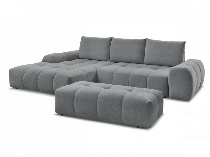 Canapé d'angle convertible coffre EVEREST tissu chiné avec pouf