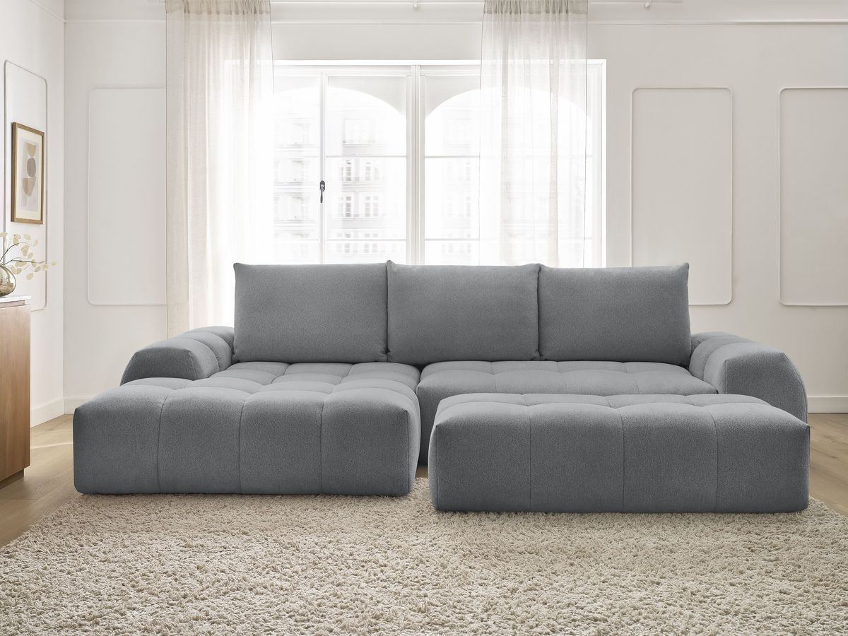 Canapé d'angle convertible coffre EVEREST tissu chiné avec pouf gris foncé angle gauche BOBOCHIC 4 places - Vue supplémentaire 2
