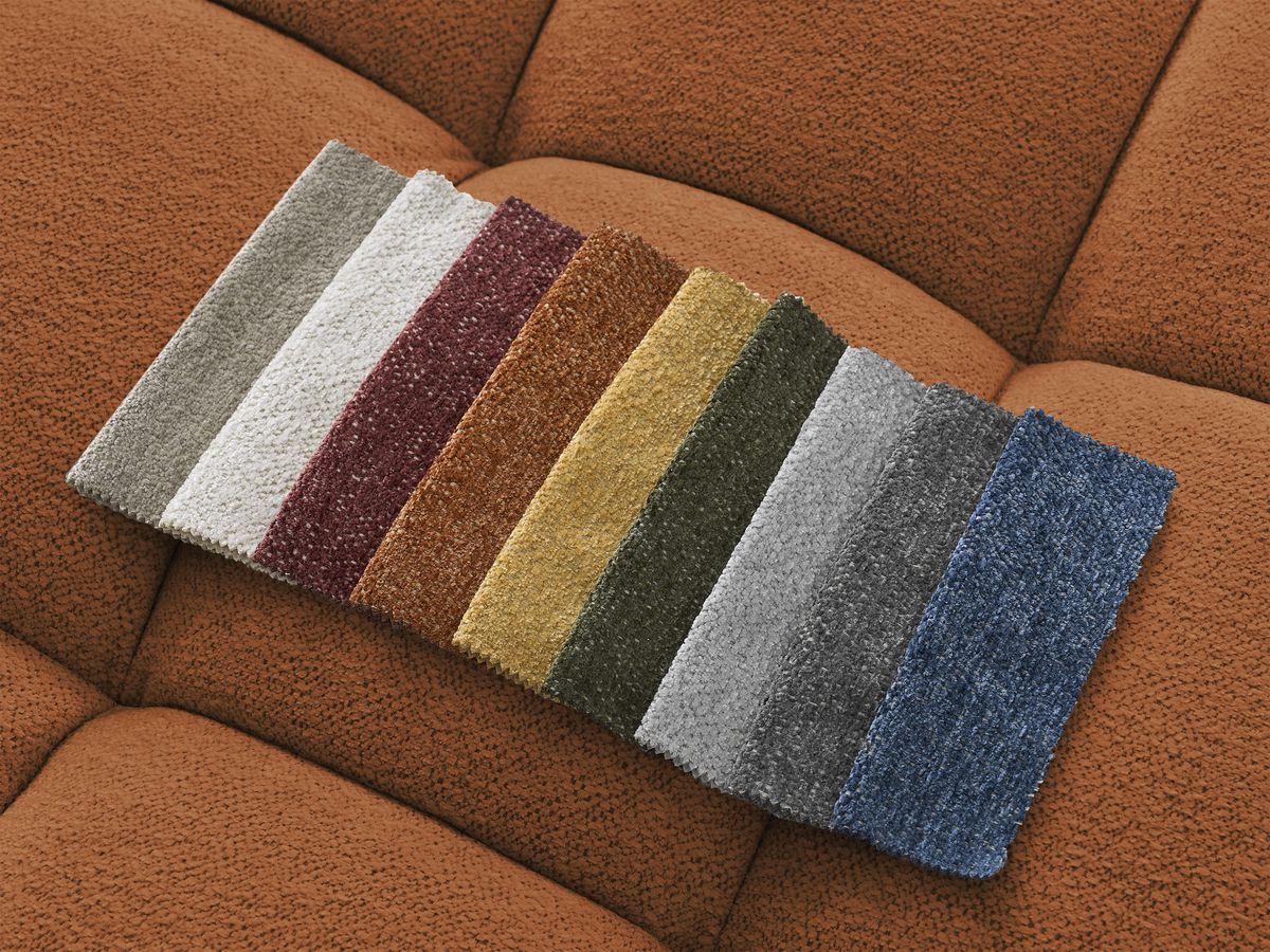 Canapé d'angle convertible coffre EVEREST tissu chiné avec pouf orange angle gauche BOBOCHIC 4 places - Vue supplémentaire 2