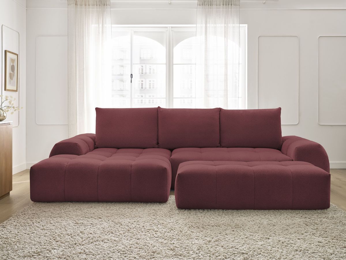 Canapé d'angle convertible coffre EVEREST tissu chiné avec pouf rouge angle gauche BOBOCHIC 4 places - Vue supplémentaire 3