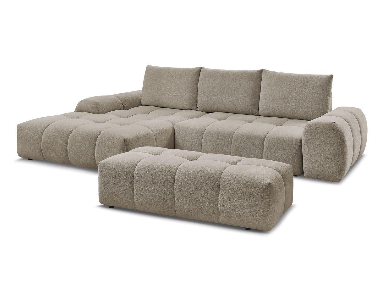 Canapé d'angle convertible coffre EVEREST tissu chiné avec pouf