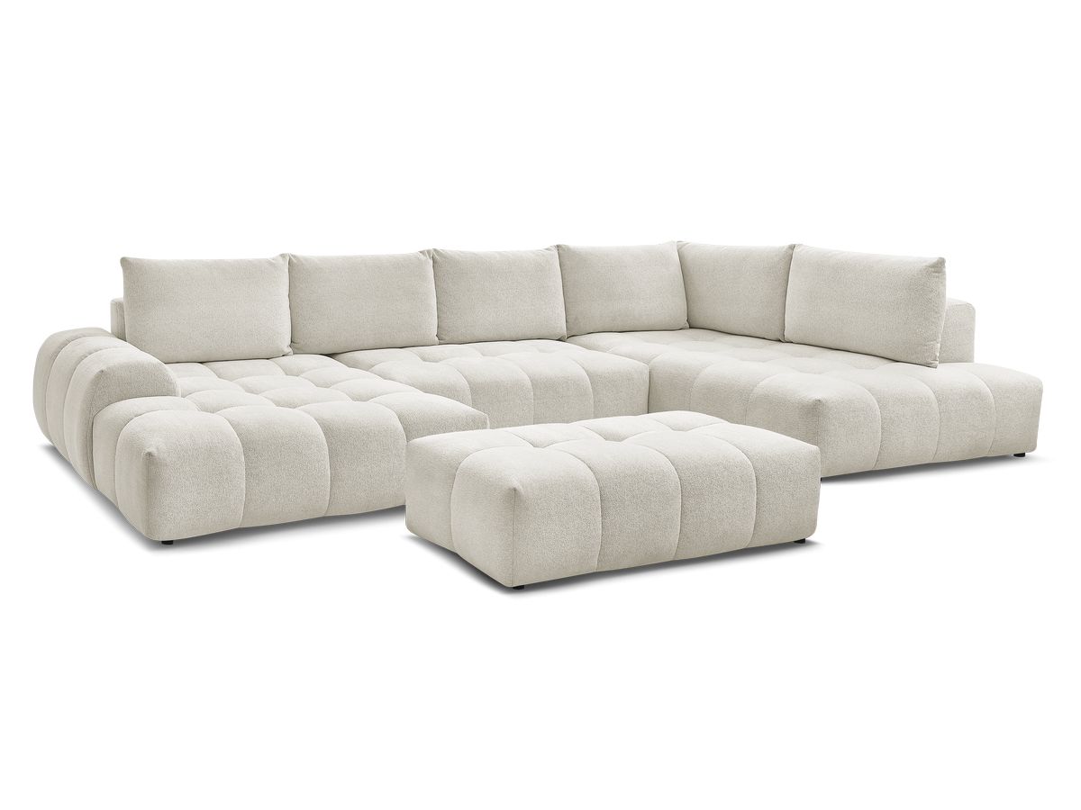 Canapé panoramique convertible coffre EVEREST tissu chiné avec pouf