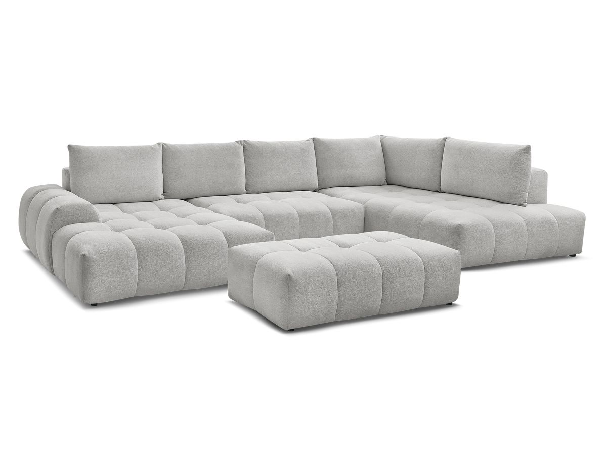 Canapé panoramique convertible coffre EVEREST tissu chiné avec pouf