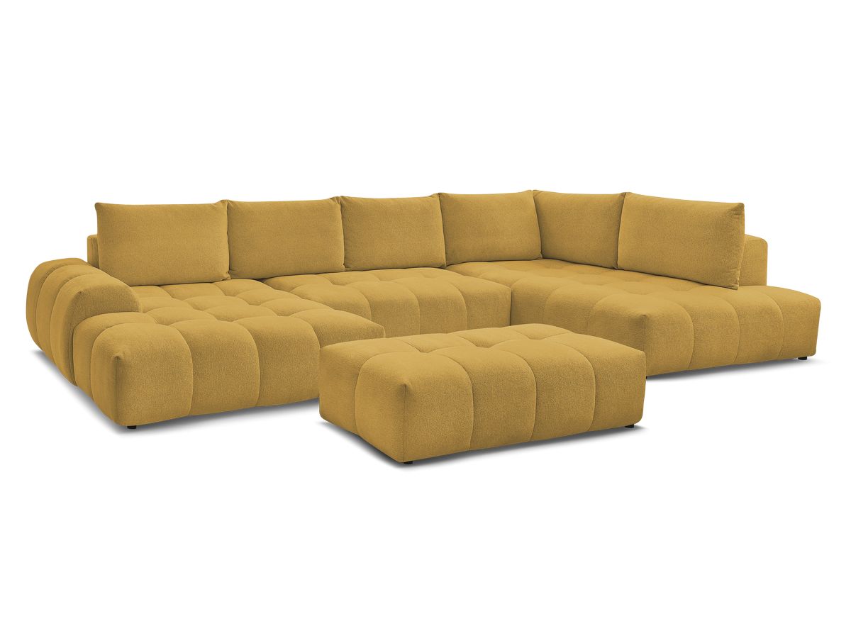 Canapé panoramique convertible coffre EVEREST tissu chiné avec pouf