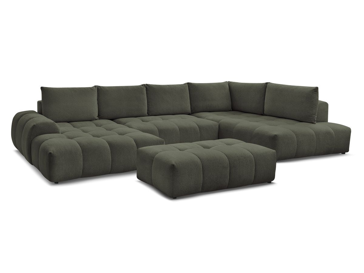 Canapé panoramique convertible coffre EVEREST tissu chiné avec pouf