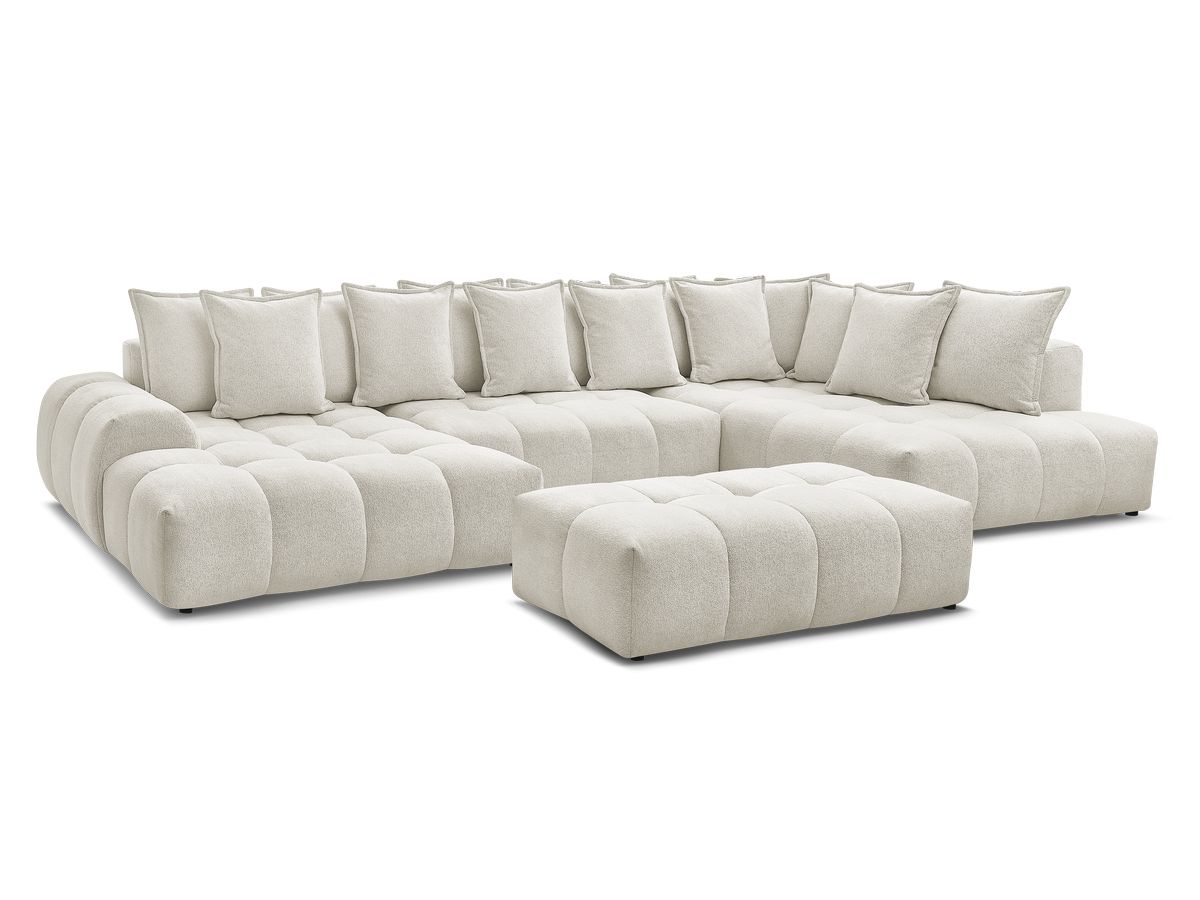 Canapé panoramique convertible coffre EVEREST tissu chiné avec pouf