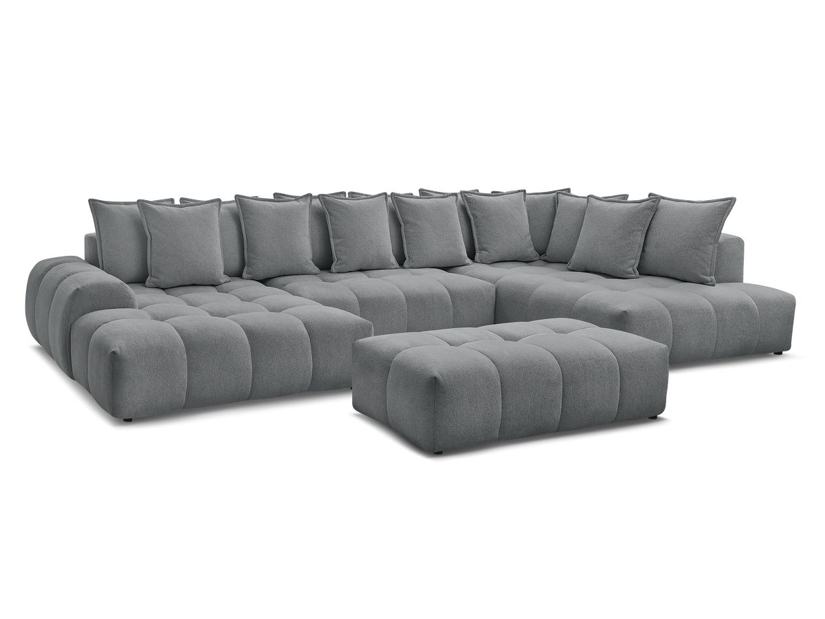 Canapé panoramique convertible coffre EVEREST tissu chiné avec pouf