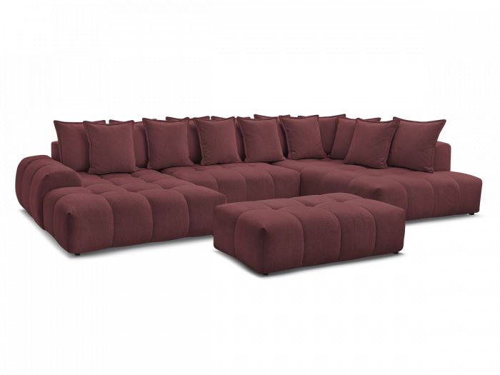 Canapé panoramique convertible coffre EVEREST tissu chiné avec pouf