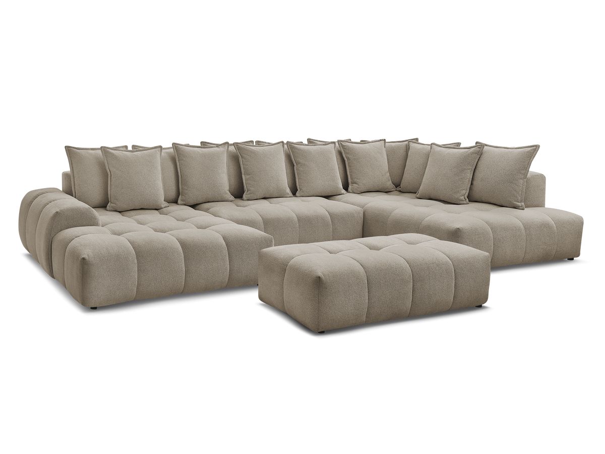 Canapé panoramique convertible coffre EVEREST tissu chiné avec pouf