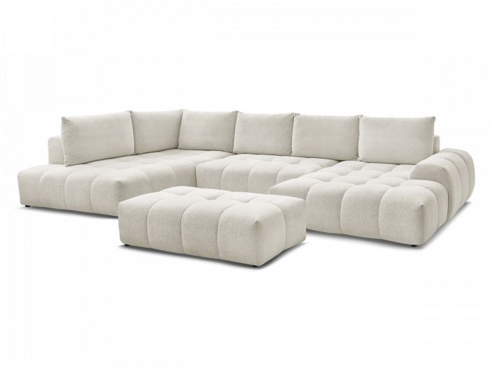 Canapé panoramique convertible coffre EVEREST tissu chiné avec pouf