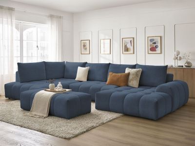 Canapé panoramique convertible coffre EVEREST tissu chiné avec pouf