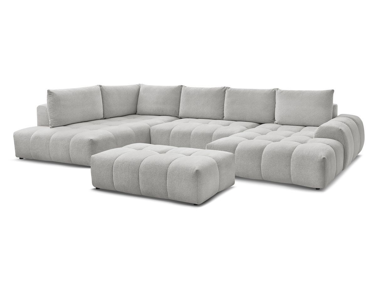 Canapé panoramique convertible coffre EVEREST tissu chiné avec pouf