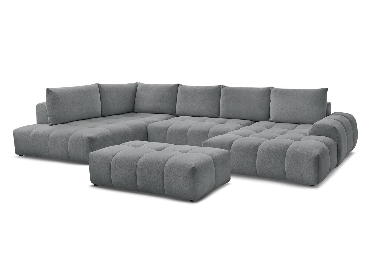 Canapé panoramique convertible coffre EVEREST tissu chiné avec pouf